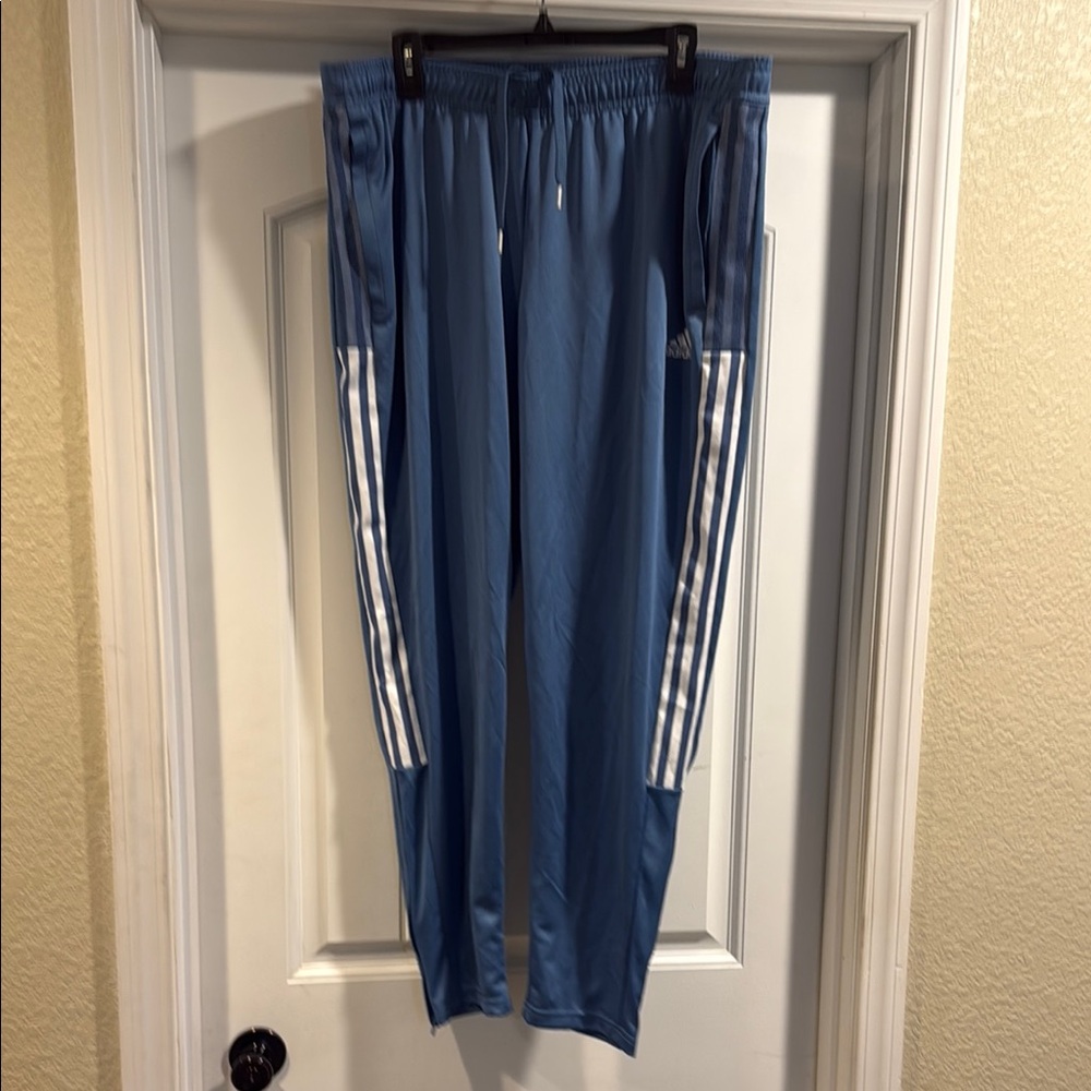 Adidas Blue and White Joggers with Signature Stripes